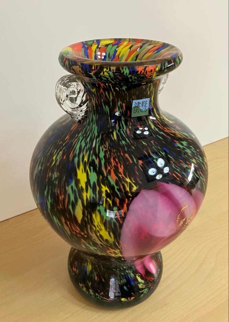 【新品】多色ガラス花瓶　金箔入り　津軽びいどろ　高さ30cm