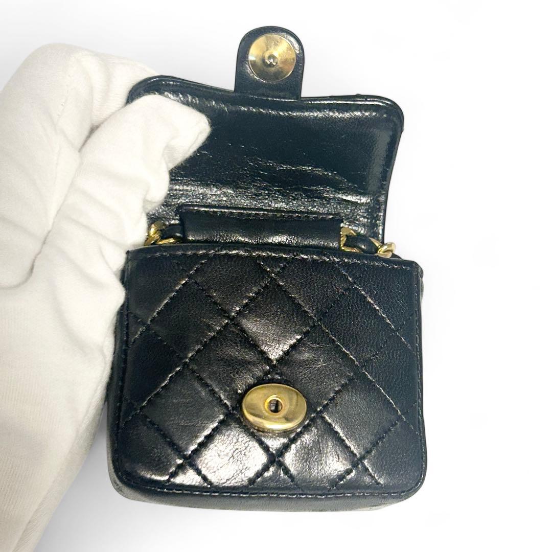 CHANEL ミニミニマトラッセ ココマーク バッグチャーム ラムスキン　黒