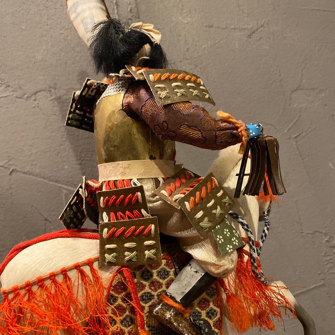 昭和初期 竹製 馬乗桃太郎 人形 共箱付き 骨董品 コレクション 川井一男