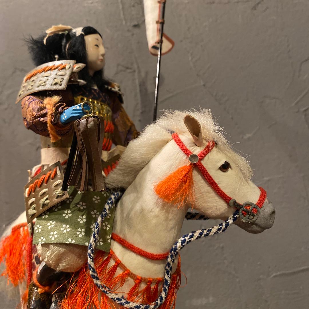 昭和初期 竹製 馬乗桃太郎 人形 共箱付き 骨董品 コレクション 川井一男