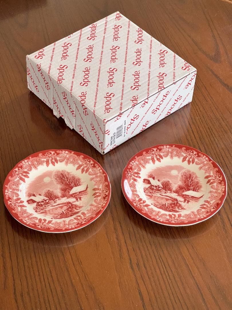 spode スポード 希少 赤皿 ウィンターズシーン ２枚セット 英国産 風景