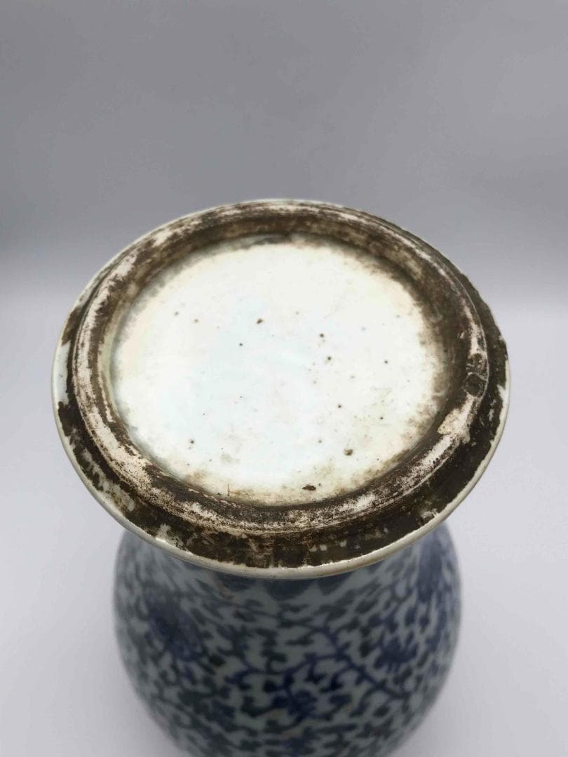 清雍正時代　染付 青花唐草花卉文梅瓶　旧家コレクション　唐物　景徳鎮(D-62)