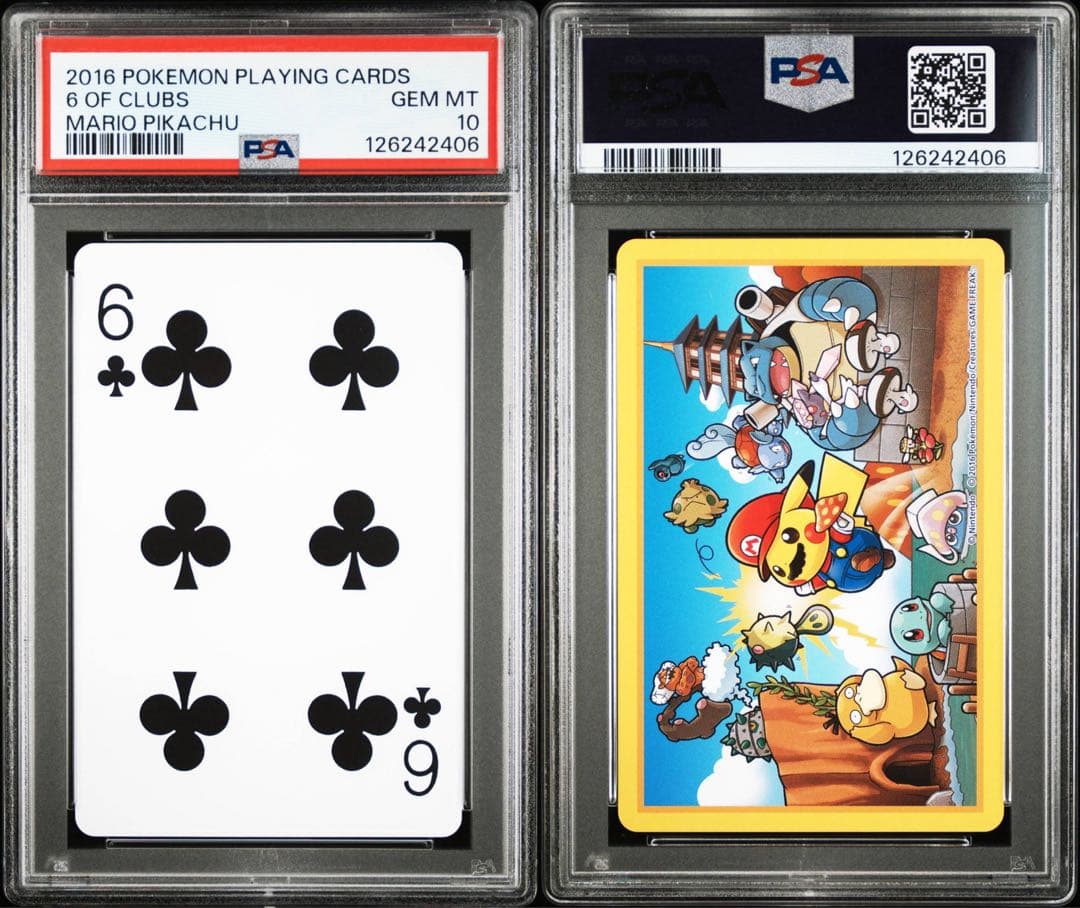 【PSA10】ポケモン×任天堂　2016年マリオピカチュウトランプ　クローバー6