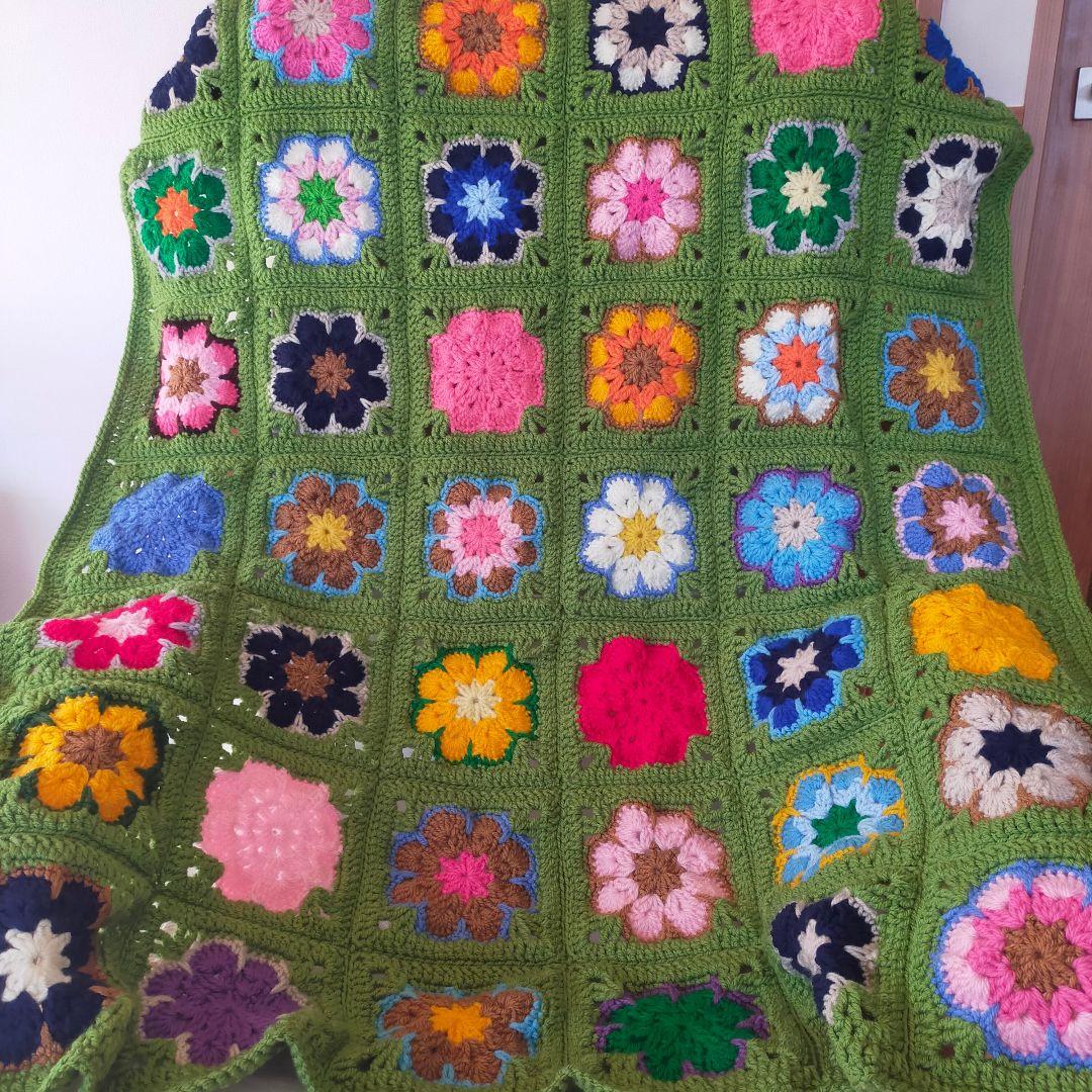 モチーフ編みブランケット、マルチカバー 125cm×95cm