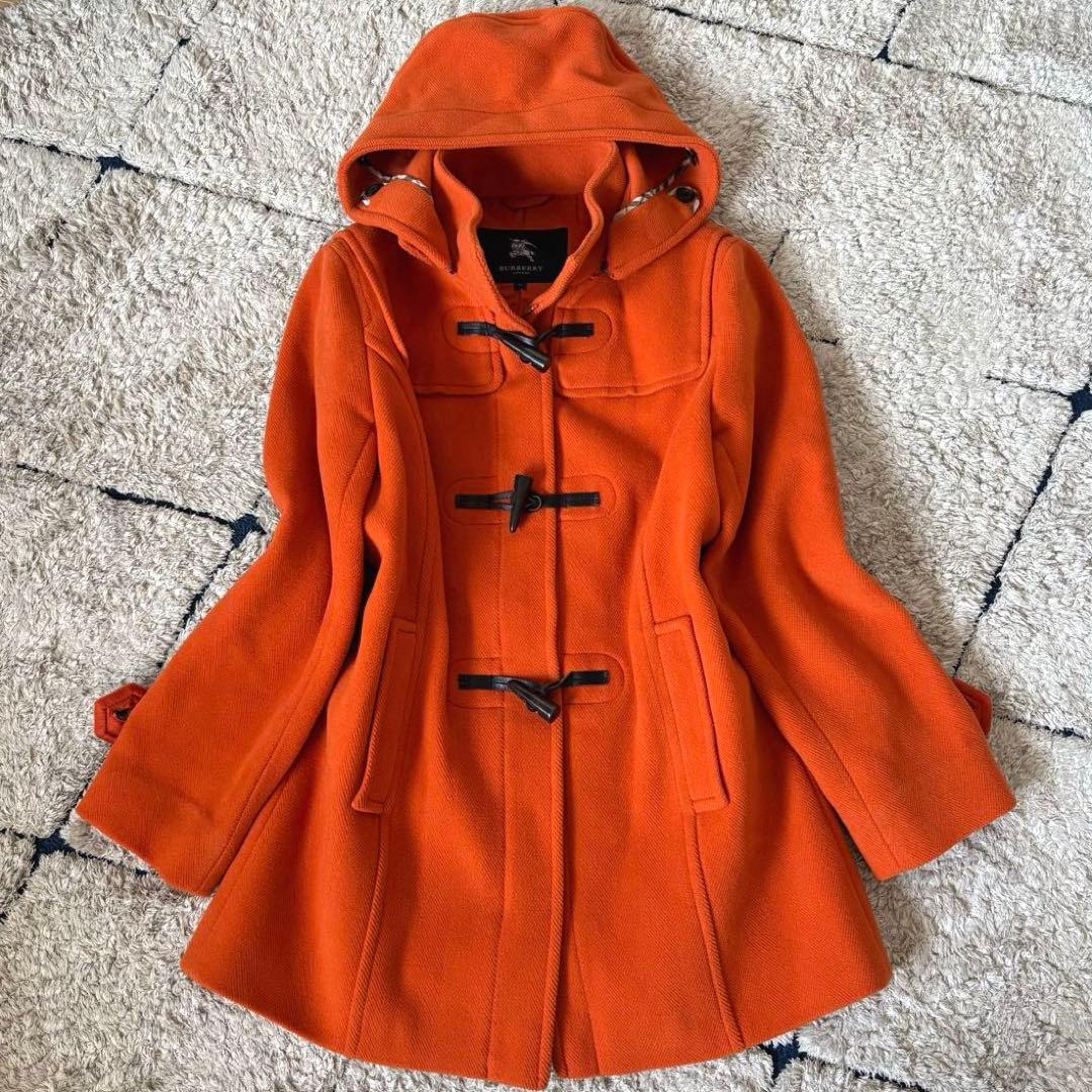 【美品】バーバリーロンドン　ダッフルコート　オレンジ　ウール　牛革　46