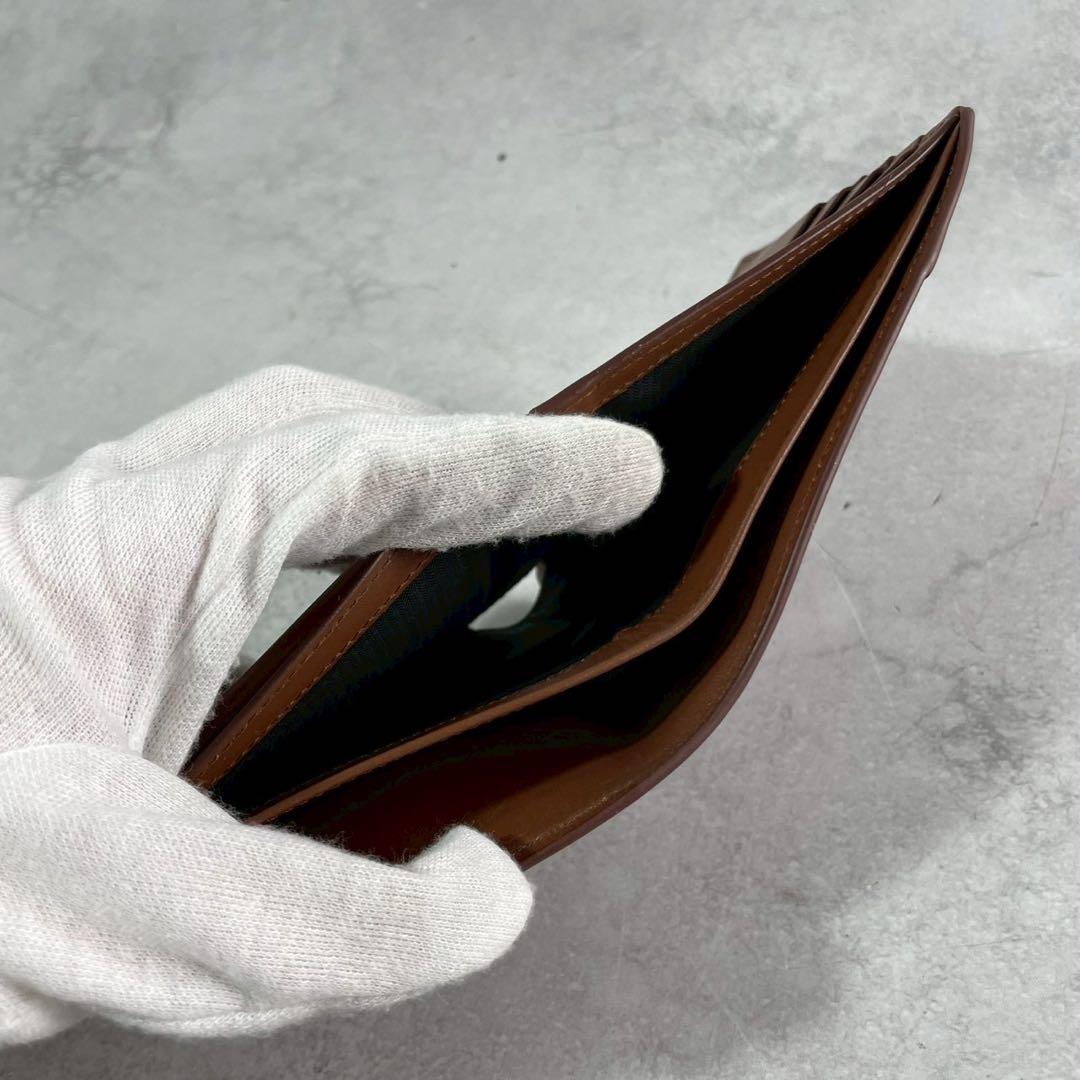 【美品 箱】ロエベ 折り財布 パズル アナグラム ロゴ レザー 本革 ブラウン