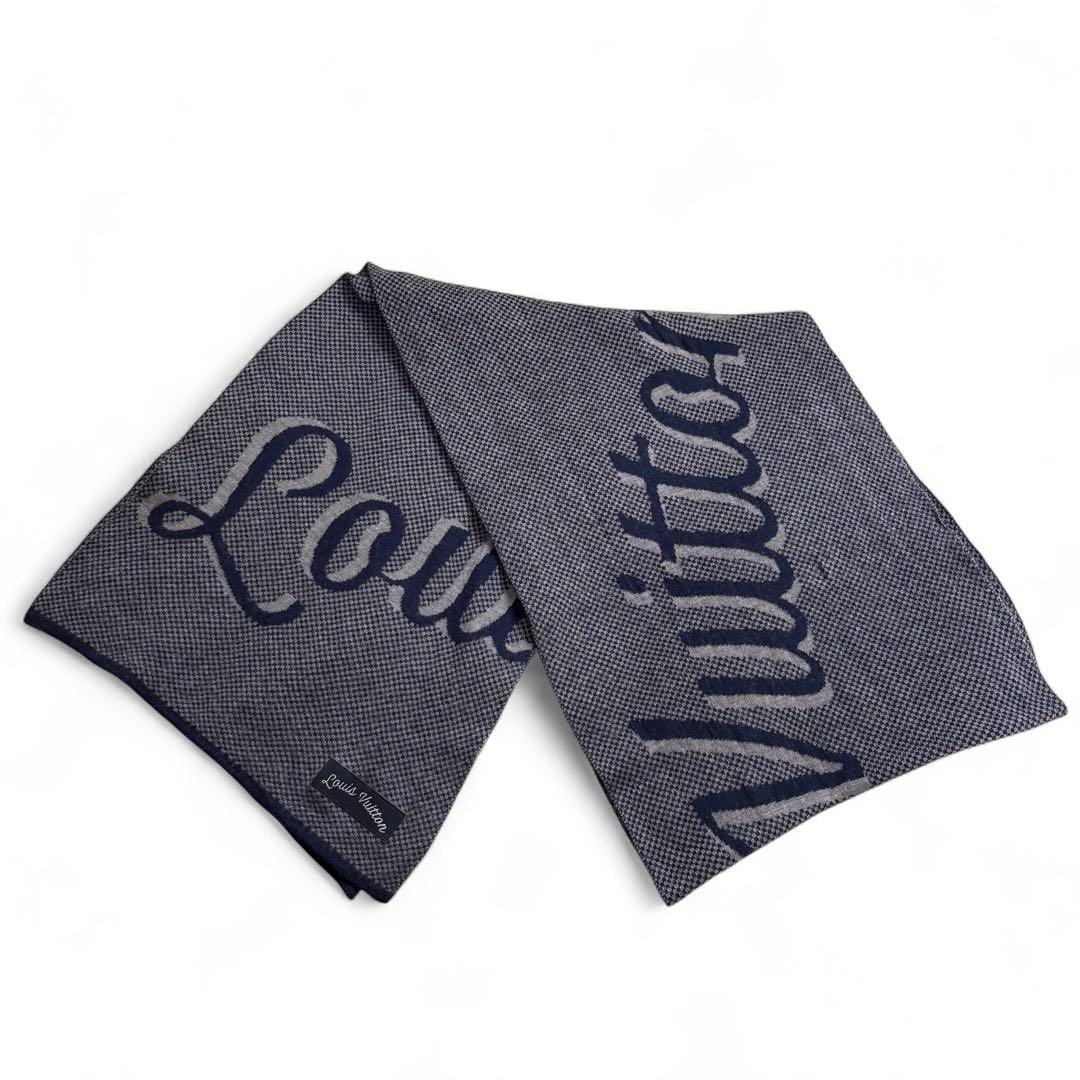 ルイヴィトン エシャルプ マフラー マイクロダミエ ウール 紺 ネイビー