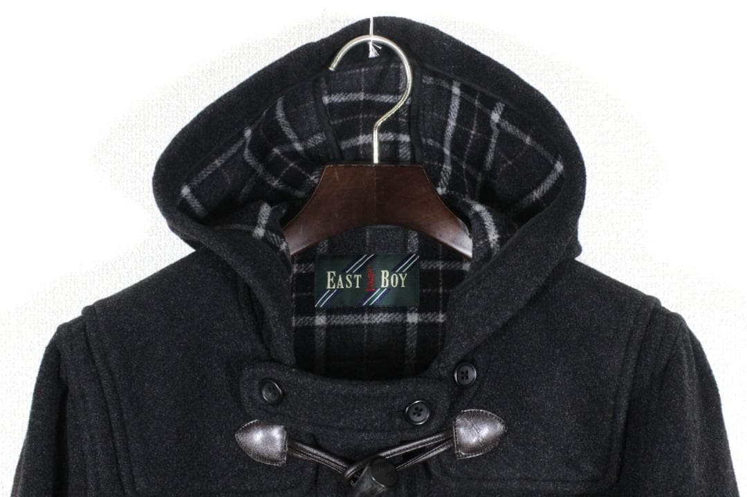 42【極美品】イーストボーイ ダッフルコート 9 グレー M 裏チェック柄 通学