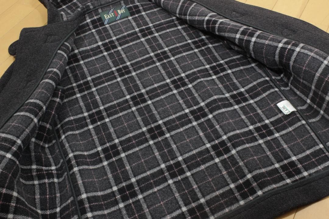 42【極美品】イーストボーイ ダッフルコート 9 グレー M 裏チェック柄 通学