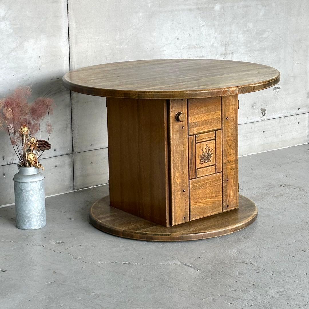 ✦70s✦ 昭和レトロ マルニ木工 円形テーブル 収納キャビネット付き 喫茶店