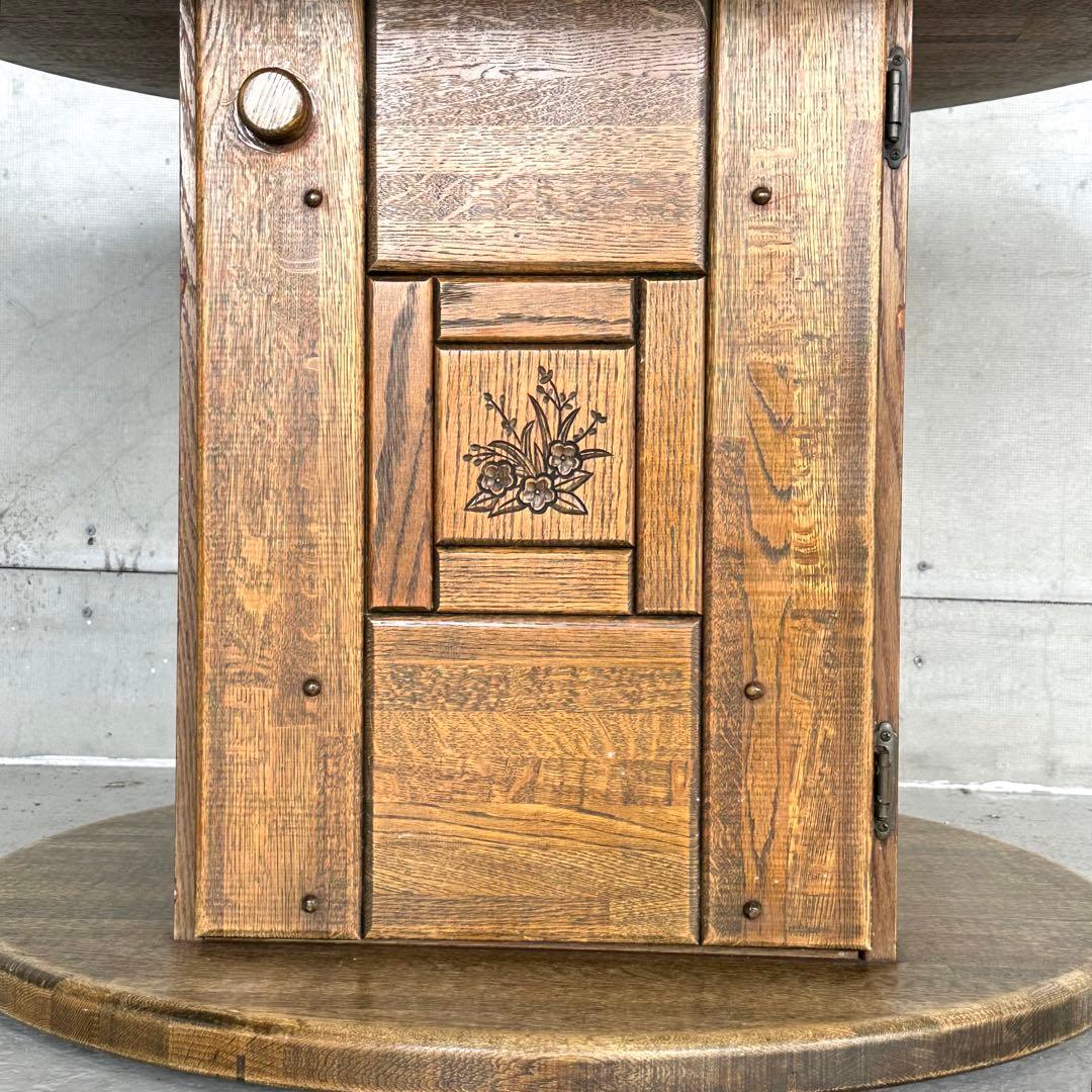 ✦70s✦ 昭和レトロ マルニ木工 円形テーブル 収納キャビネット付き 喫茶店