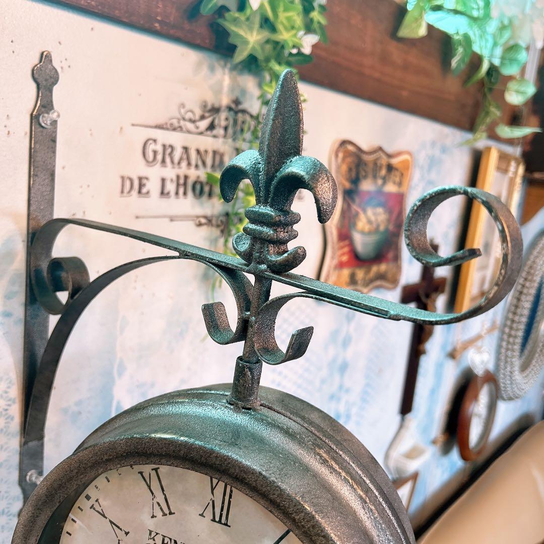 おしゃれな壁掛け時計 №.7 両面時計ウォールクロック アンティーク 回転時計