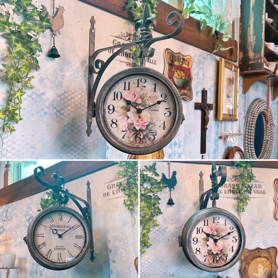 おしゃれな壁掛け時計 №.7 両面時計ウォールクロック アンティーク 回転時計