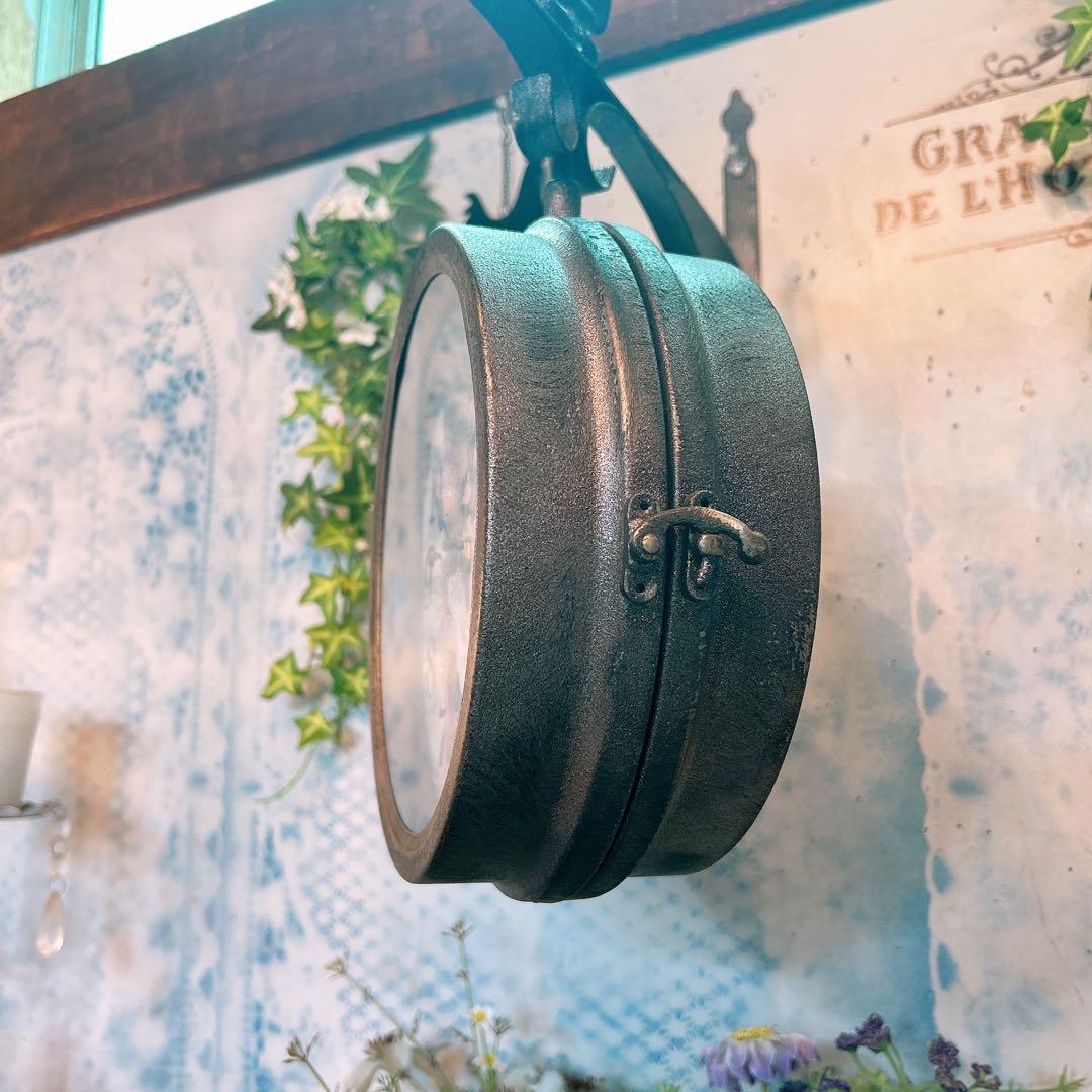 おしゃれな壁掛け時計 №.7 両面時計ウォールクロック アンティーク 回転時計