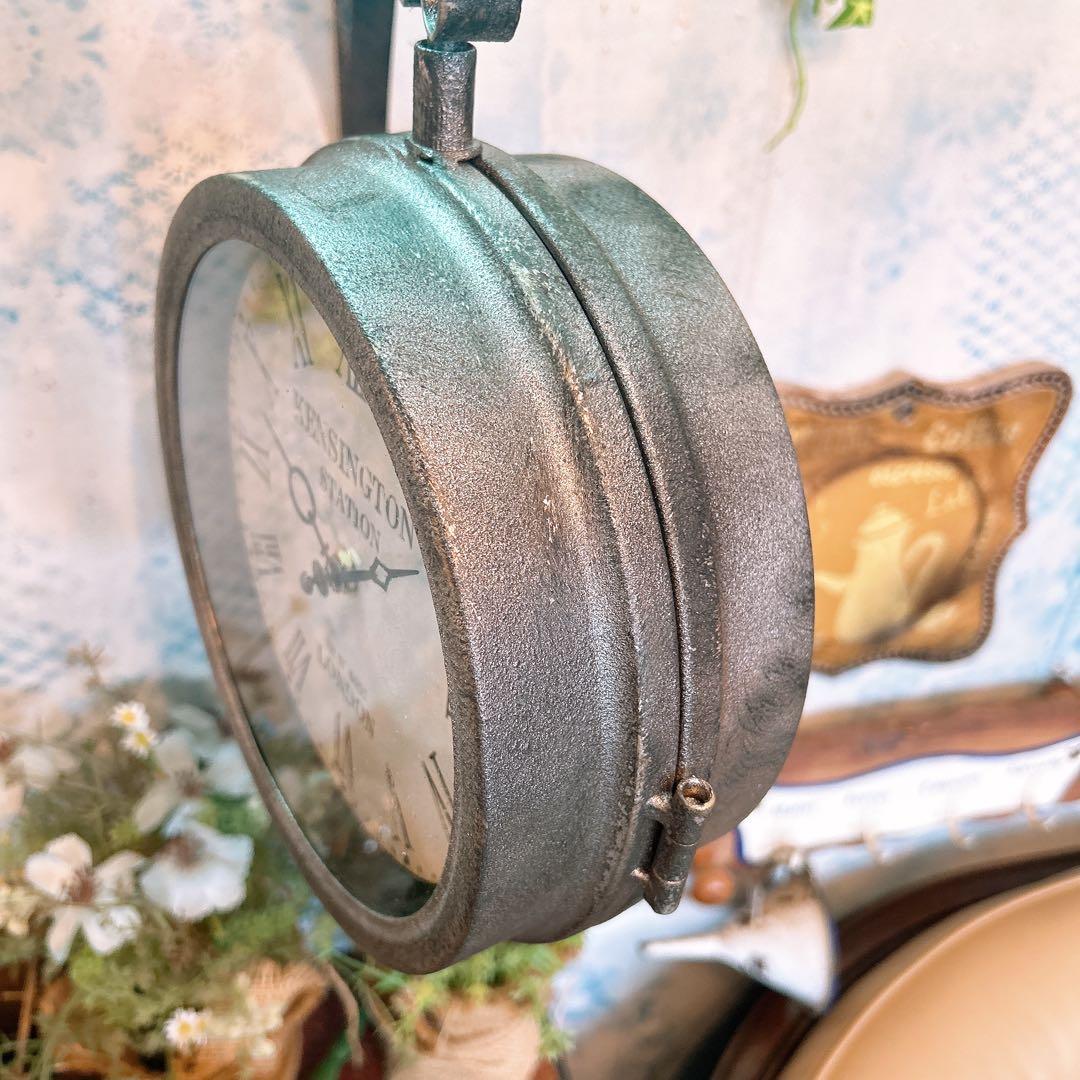 おしゃれな壁掛け時計 №.7 両面時計ウォールクロック アンティーク 回転時計