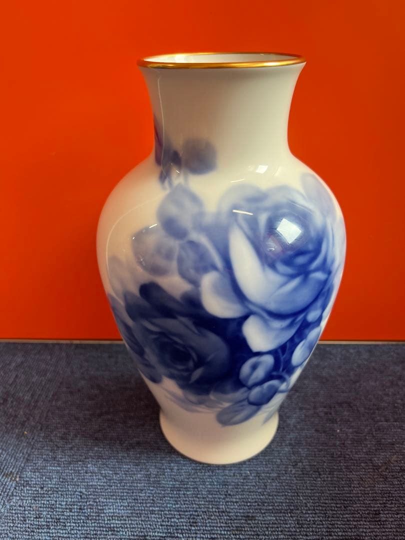 1421  大倉陶園　ブルーローズ　花瓶　 フラワーベース