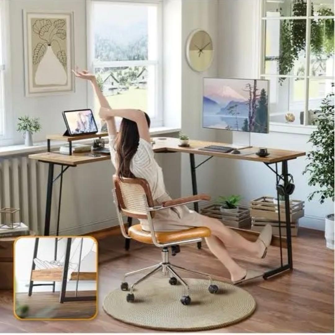 L字型木製パソコンデスク