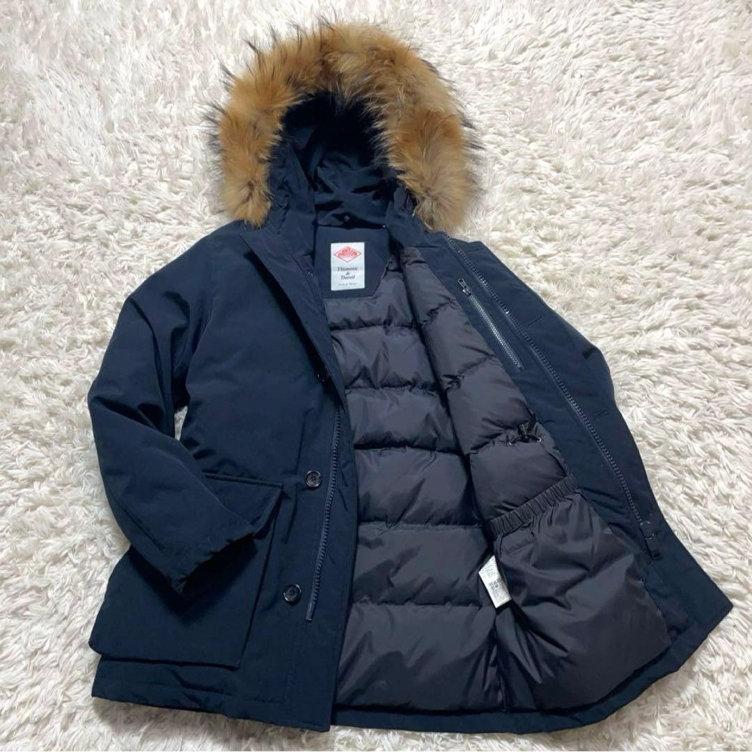 【極美品】ダントン タッサーダウンジャケット ラクーンファー 42 ネイビー