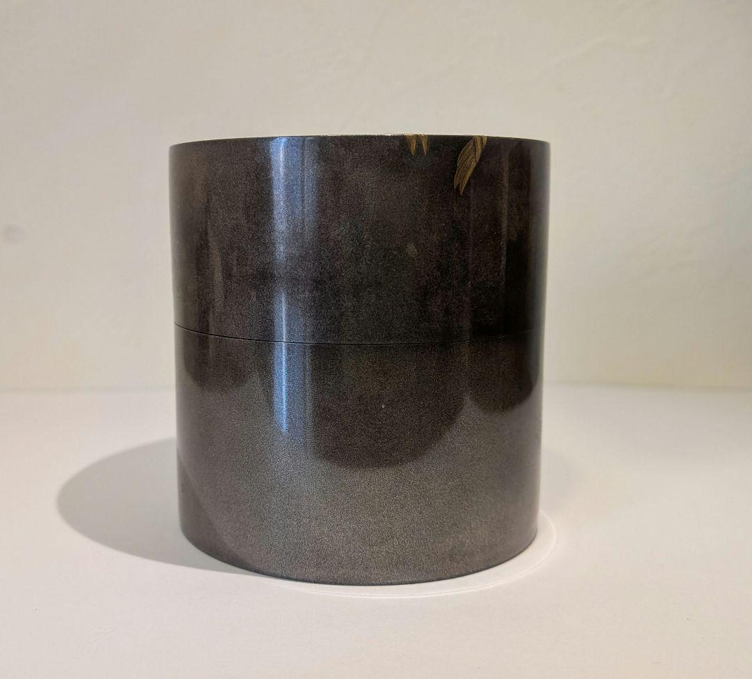 『銀粉溜二季鳥蒔絵』中次　宗廣作　茶道具　道場宗廣　茶器　棗　鴈鳥　満月