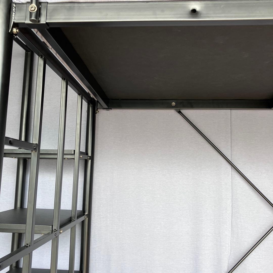 ロフトベッド階段式 スチール製 黒 宮&2口コンセント