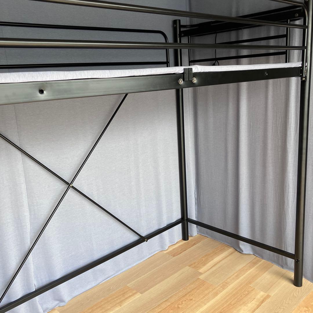 ロフトベッド階段式 スチール製 黒 宮&2口コンセント