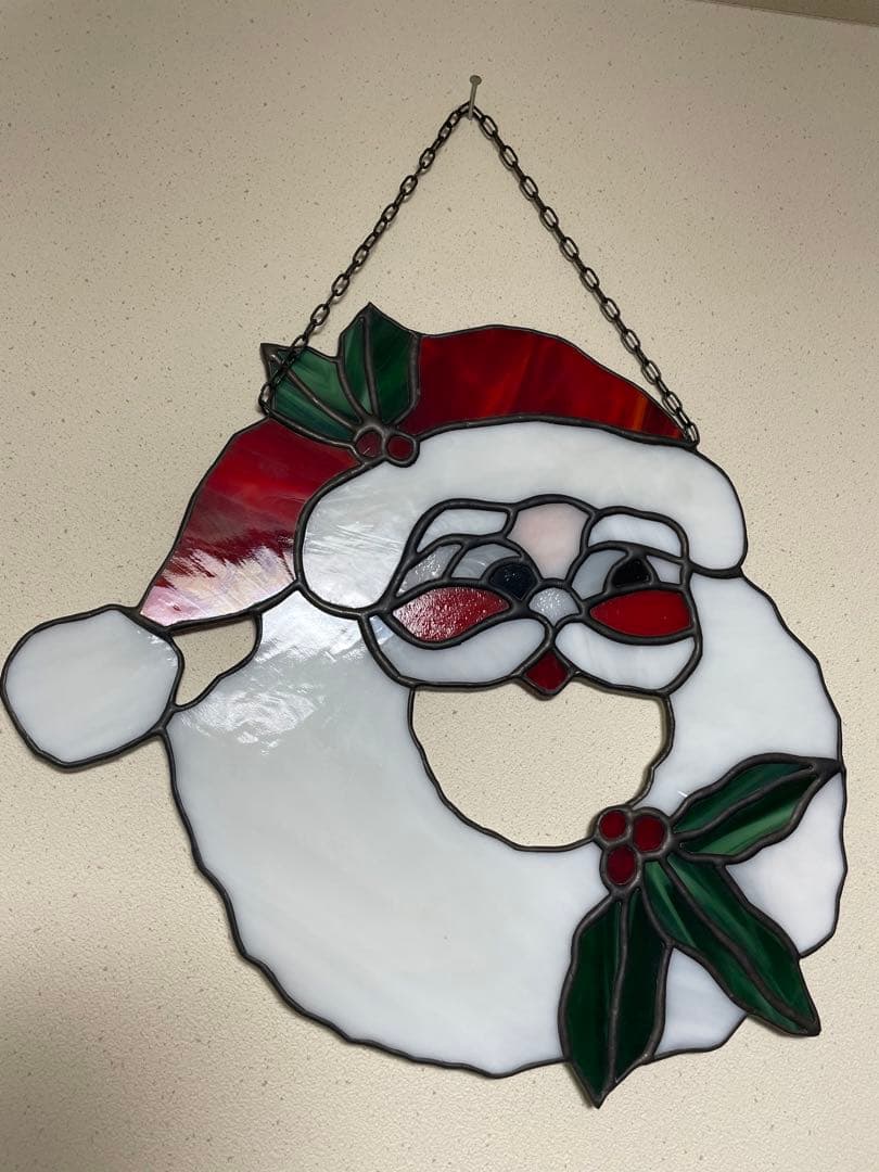 国産ガラス ステンドグラス／サンタ 壁掛け
