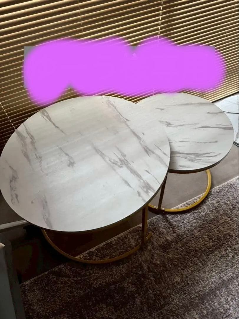 円形大理石風テーブル2つセット