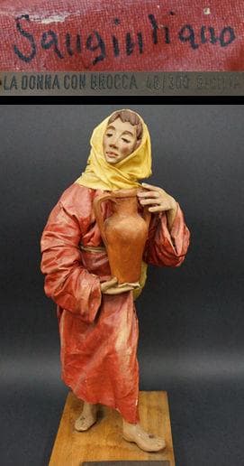 イタリア工芸品 紙人形『水瓶を持つ女性』48/300 アンティーク人形 木製台座