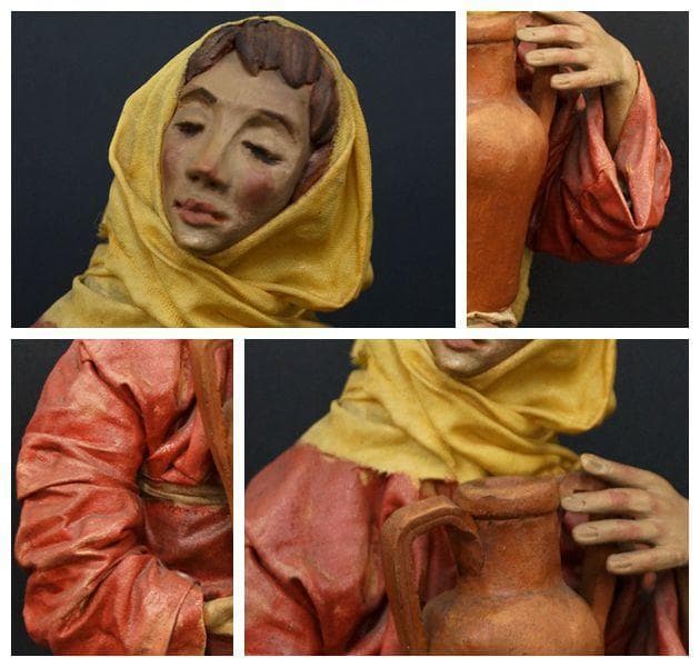 イタリア工芸品 紙人形『水瓶を持つ女性』48/300 アンティーク人形 木製台座