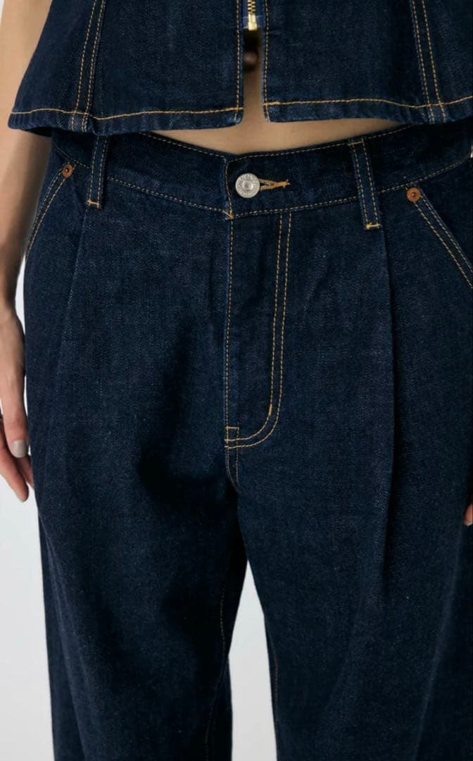 MOUSSY TUCK WIDE ストレートデニム one wash