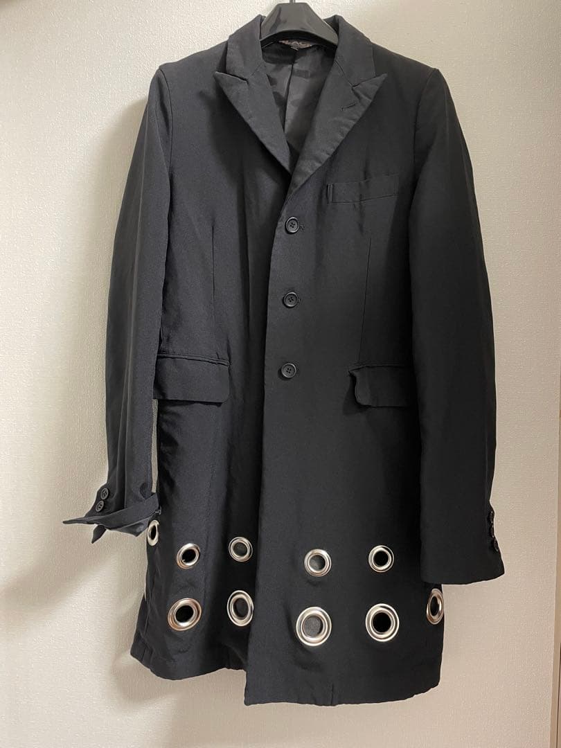 BLACK コムデギャルソン ポリ縮 ハトメチェスターコート XSサイ