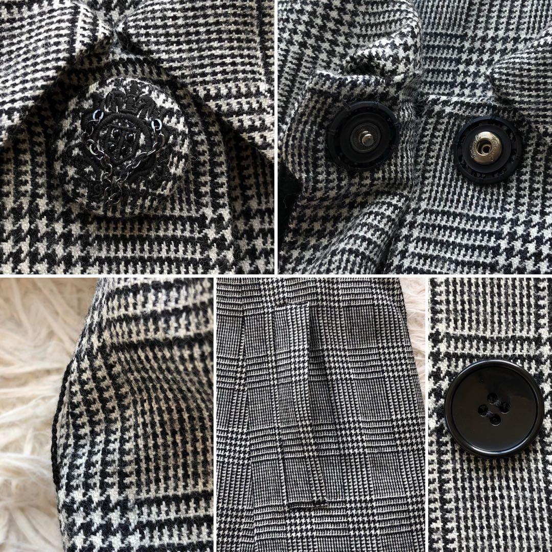 【現行 極美品】ロイスクレヨン　ロングコート　黒白　グレンチェック　総柄　比翼