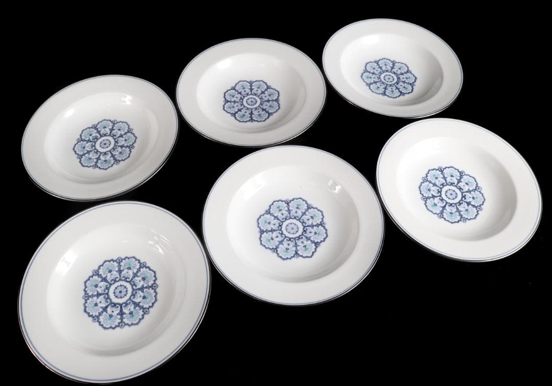 大倉陶園 呉須正倉院 OKURAスープ皿 6枚 プラチナ彩 ハンドペイント