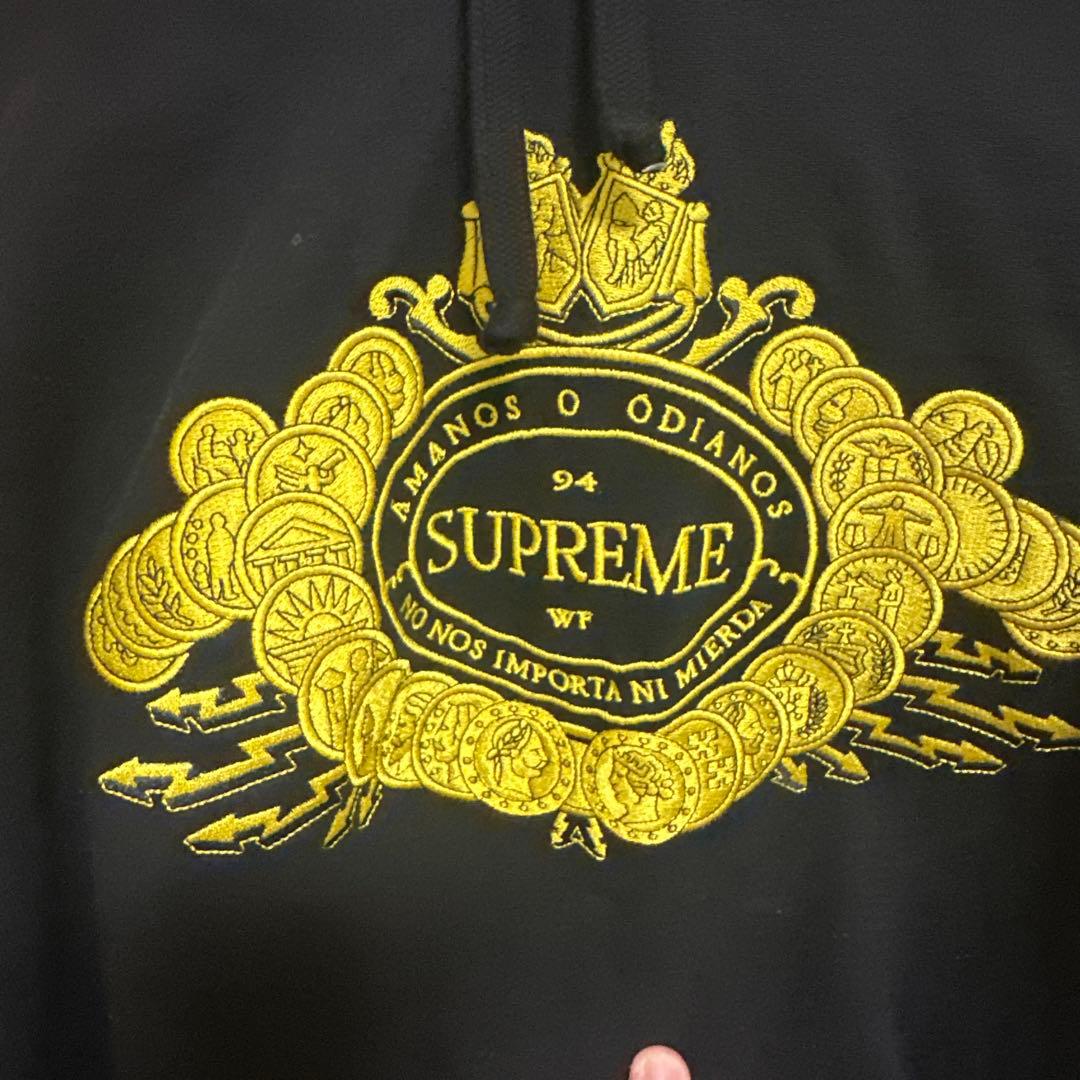 SUPREME ゴールド刺繍 パーカー XL ブラック