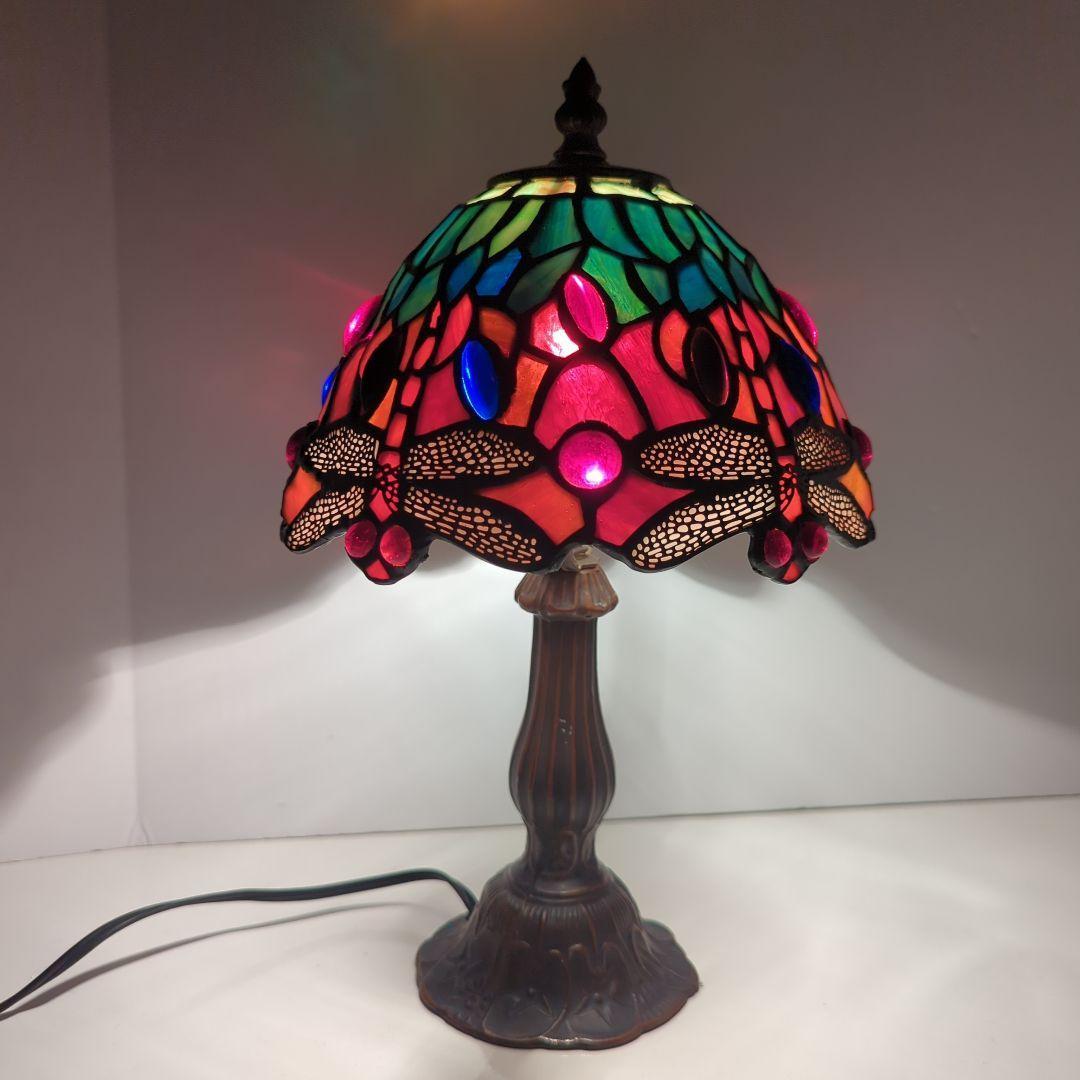 【 アンティーク 】 ステンドグラス／テーブルライト／トンボ／立体ガラス