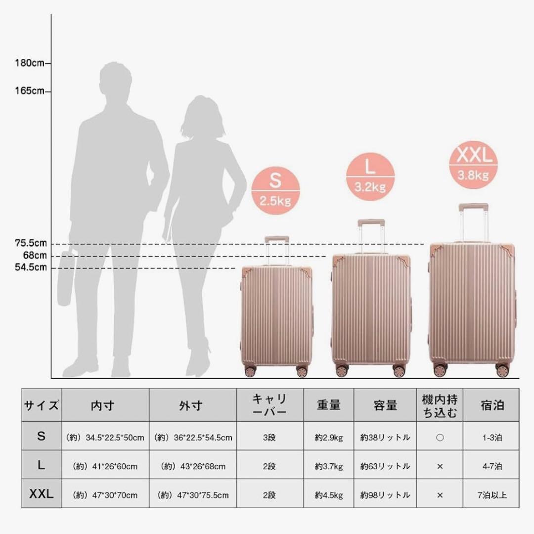 XindzyＬスーツケース キャリーケース大型 耐衝撃 ローズゴールドー
