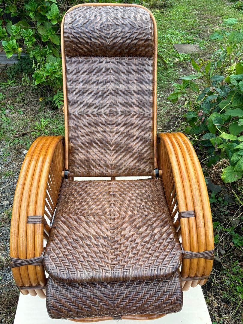 KAZAMA カザマ　ラタン　籐製　3段階調整可能リクライニングチェア