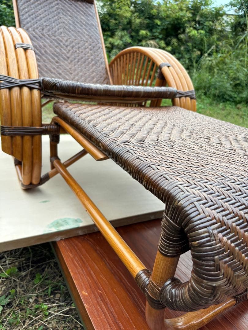 KAZAMA カザマ　ラタン　籐製　3段階調整可能リクライニングチェア