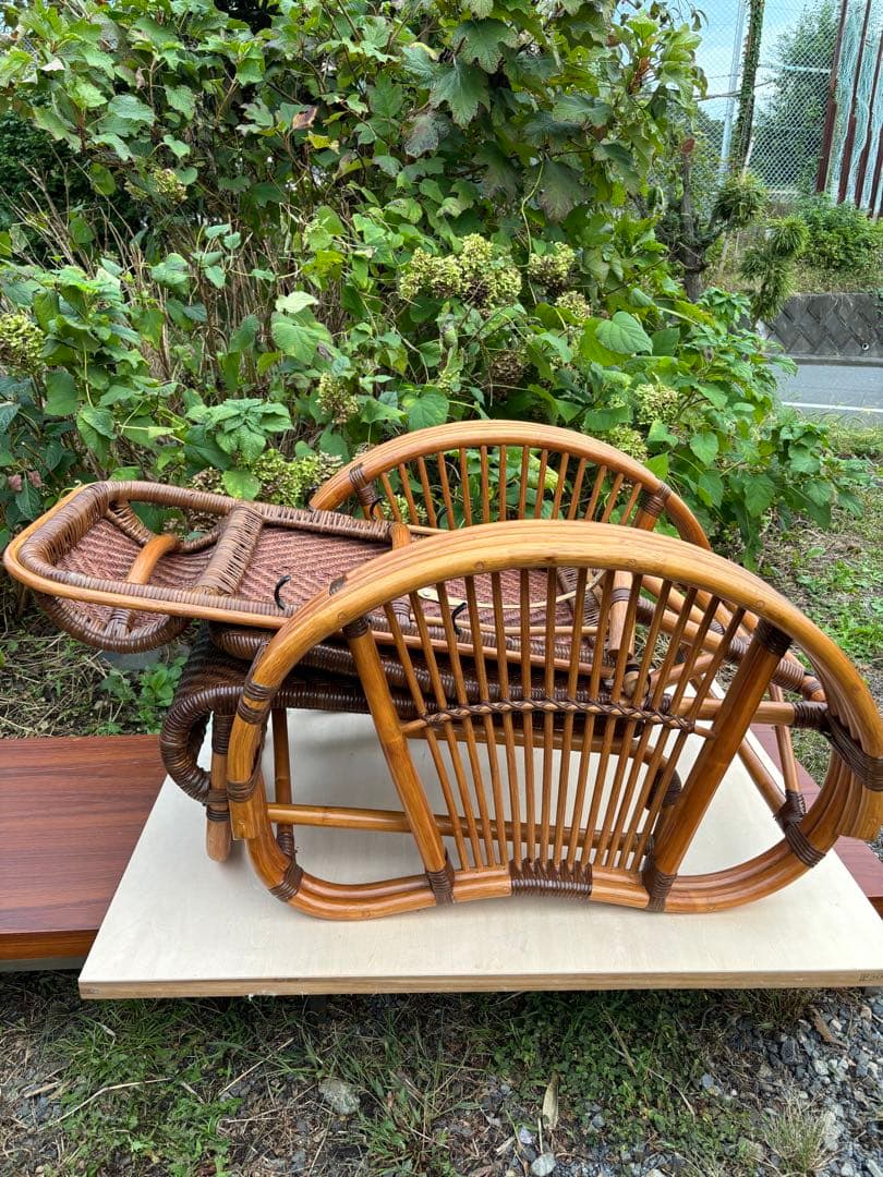 KAZAMA カザマ　ラタン　籐製　3段階調整可能リクライニングチェア