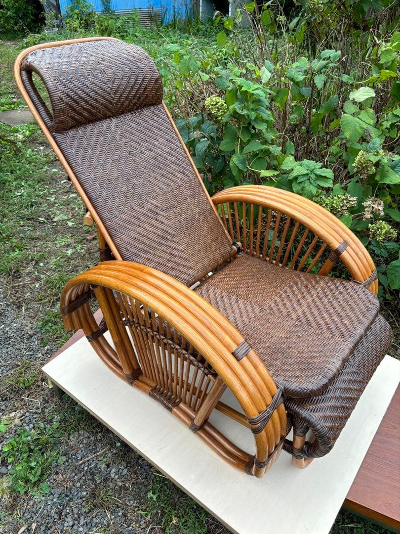KAZAMA カザマ　ラタン　籐製　3段階調整可能リクライニングチェア