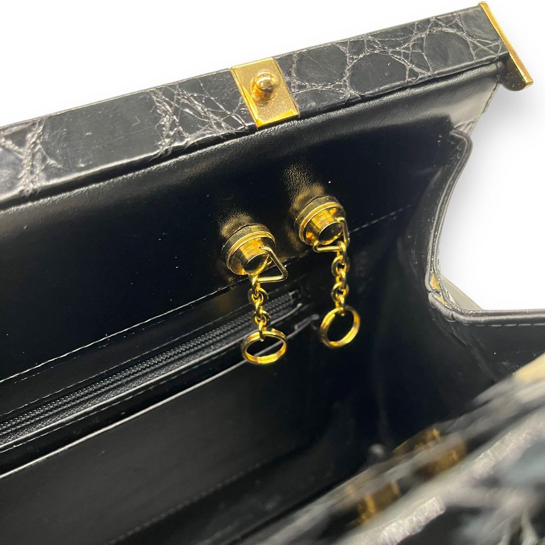 極美品■シャイニングクロコ　本革　ドクターバッグ　ボストンバッグ　ブラック　艶