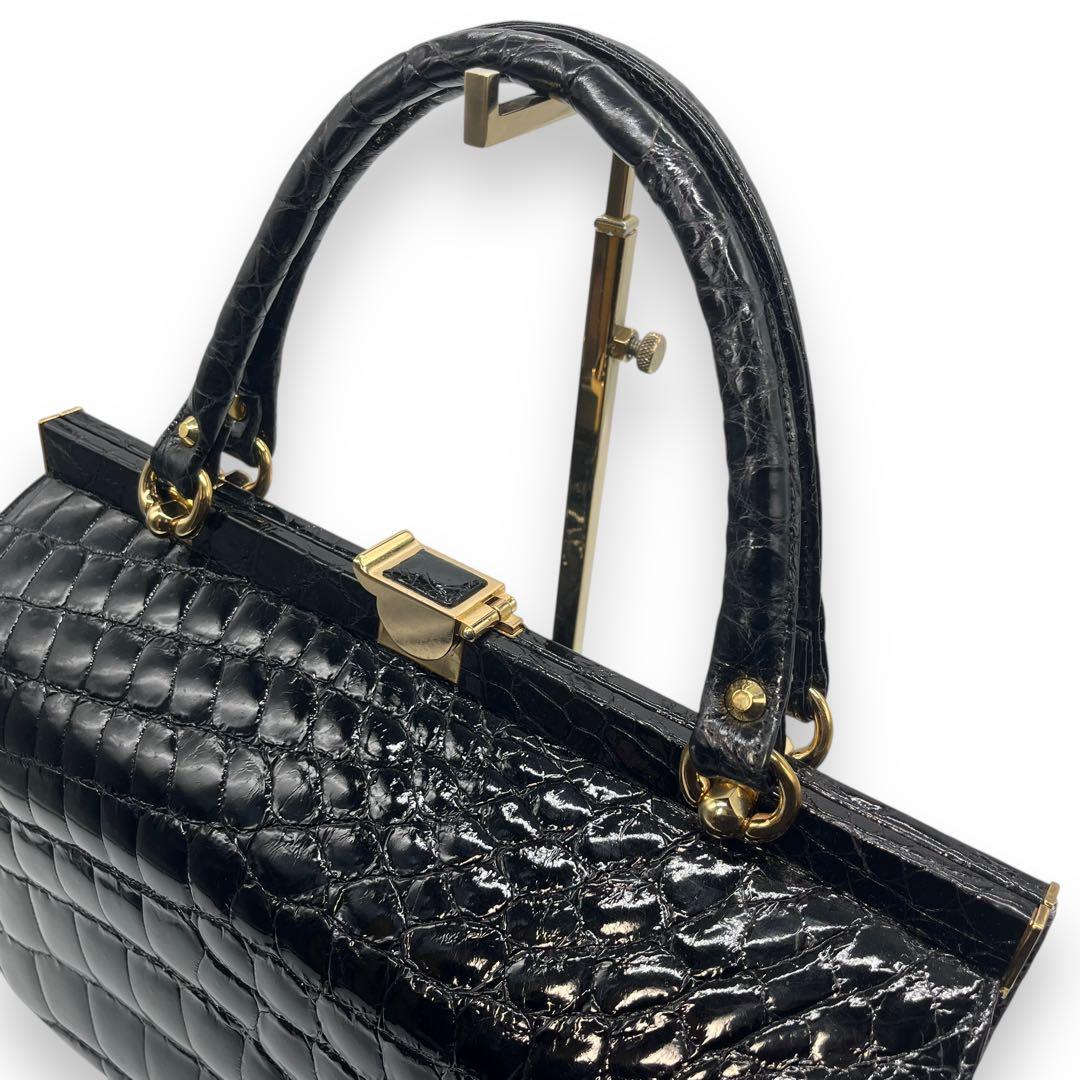極美品■シャイニングクロコ　本革　ドクターバッグ　ボストンバッグ　ブラック　艶