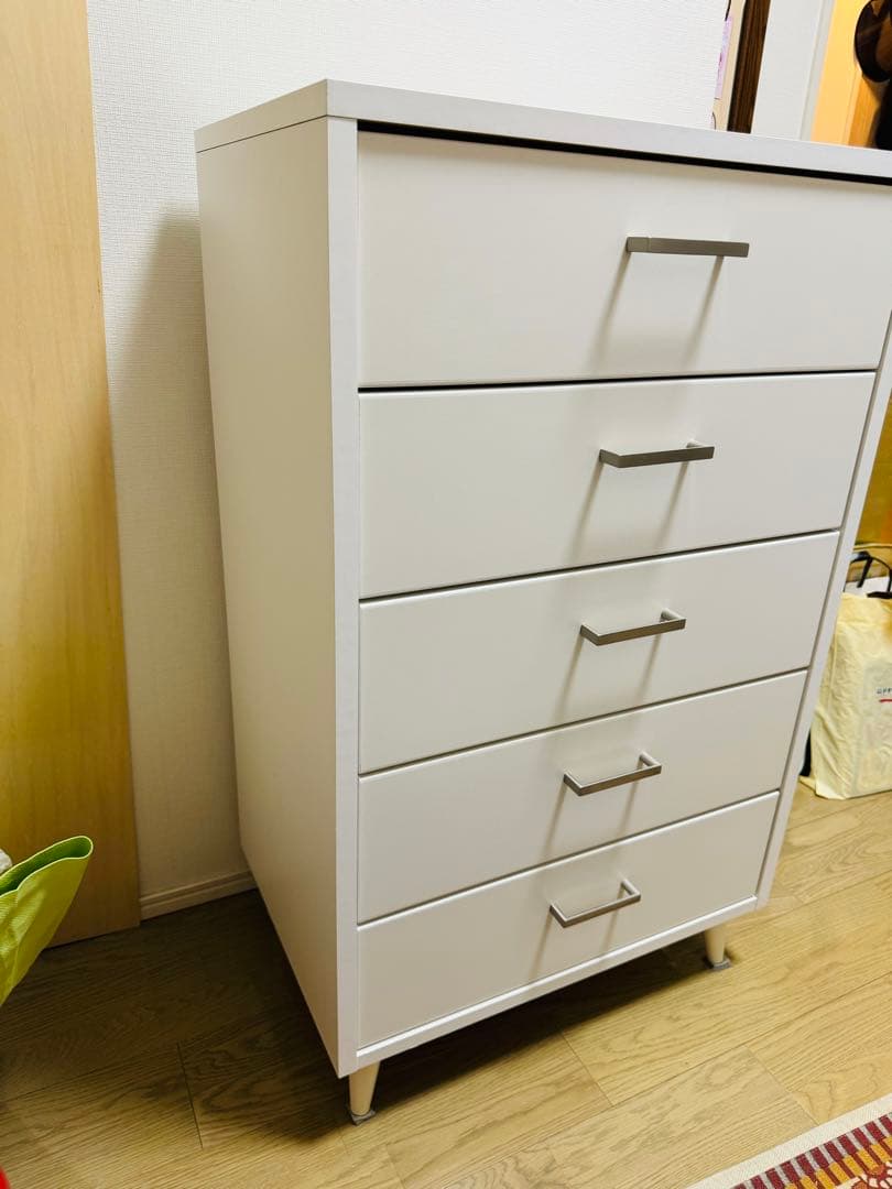 ホワイト木製チェスト 5段