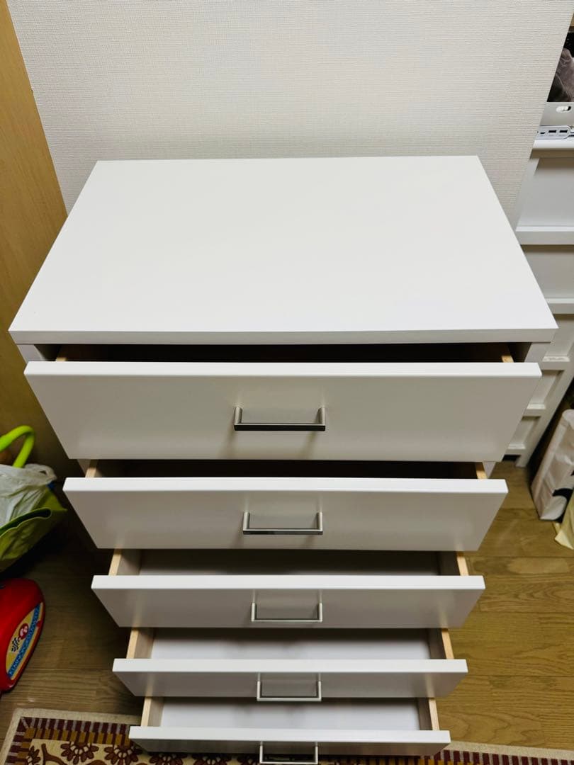 ホワイト木製チェスト 5段