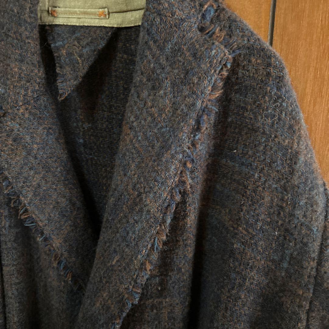 45R　ミックスツィードウール　ロングコート　ピン付き