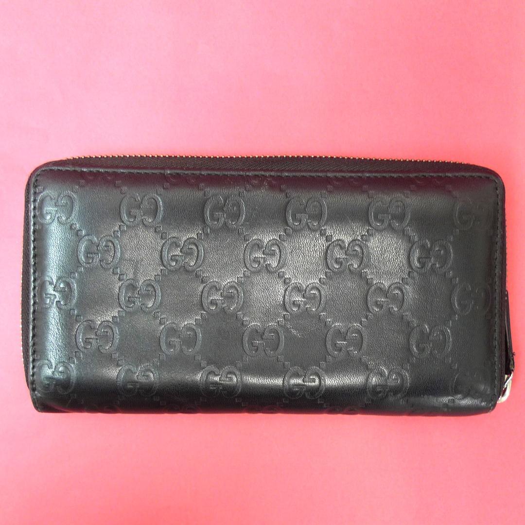GUCCI　長財布　ロングウォレット　シマ　GG柄　ブラック