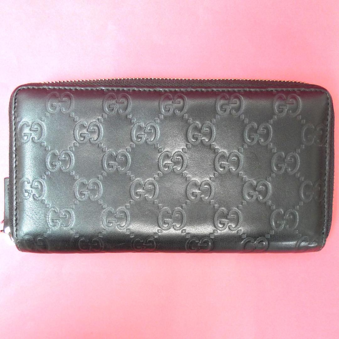 GUCCI　長財布　ロングウォレット　シマ　GG柄　ブラック