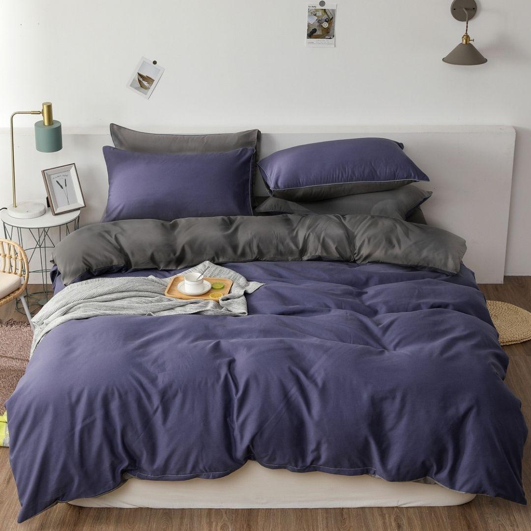 シングル 掛け布団カバー 布団カバー AB両面色 肌触り良い パープル+グレー