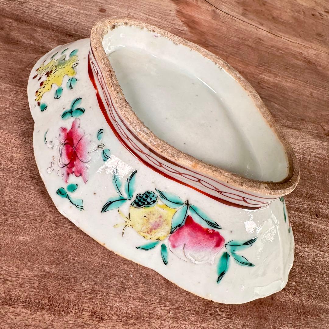 希少　粉彩　花文　高台皿　唐物　中国古玩　中国美術　骨董　アンティーク