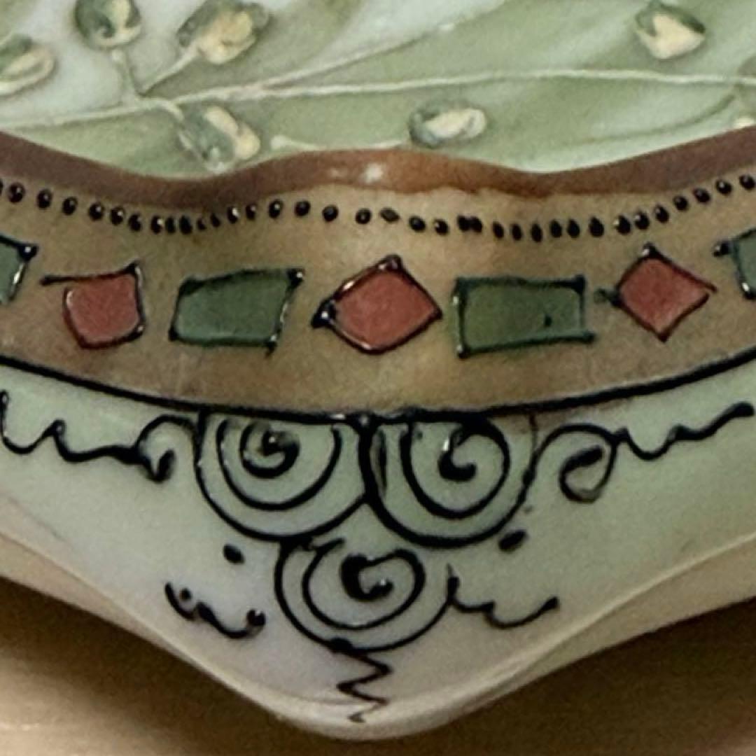 【美品】オールドノリタケ 盛上げ 花文 六角皿 M-NIPPON印 100年物